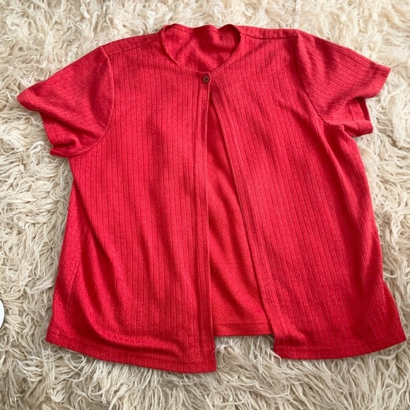 Short Sleeve Two Layer No Label One Size Red Top Vintage - Picture 3 of 4